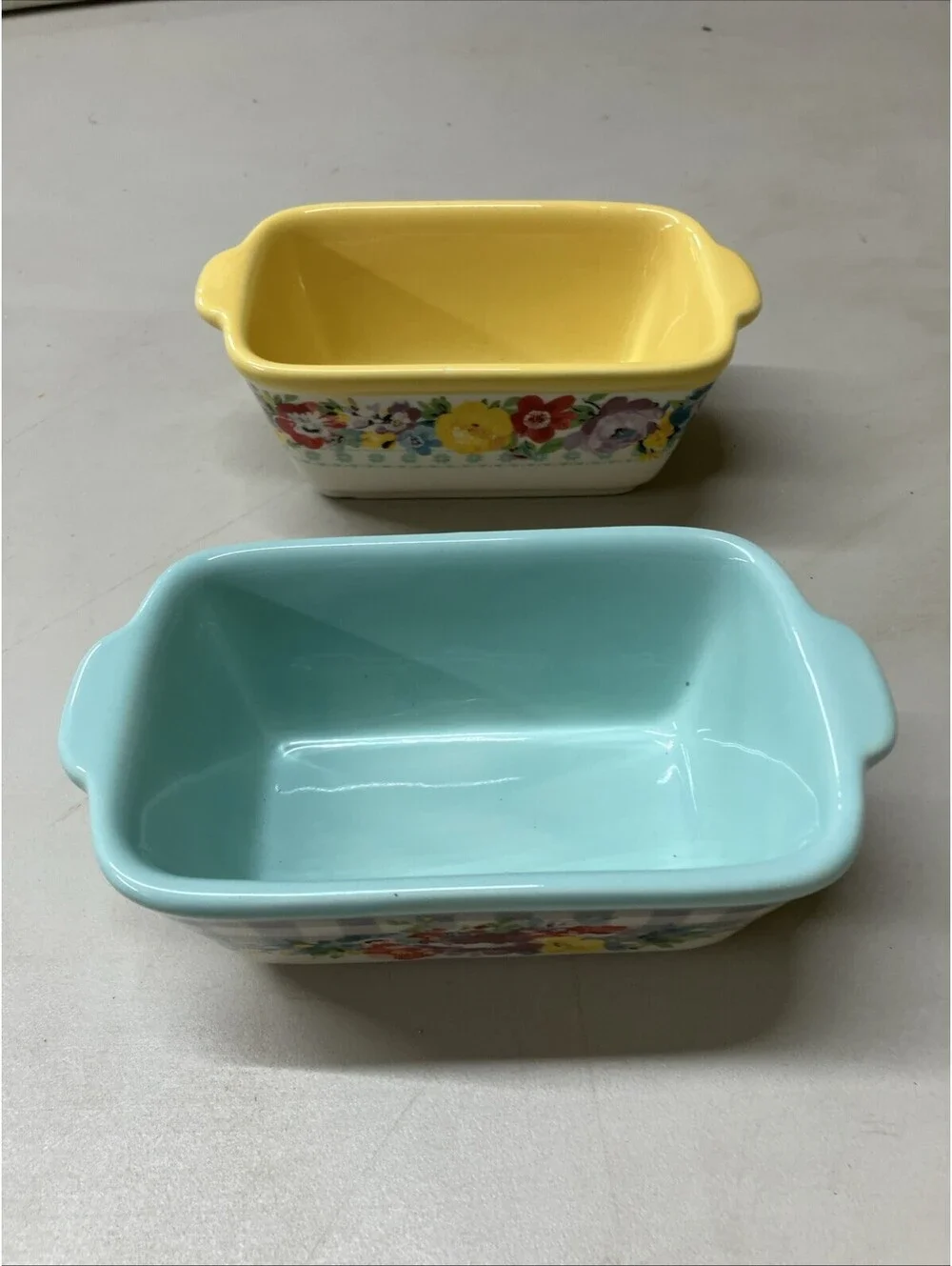 The Pioneer Woman Mini Loaf Pans Ceramic Set of 2 Floral Yellow Teal Stoneware